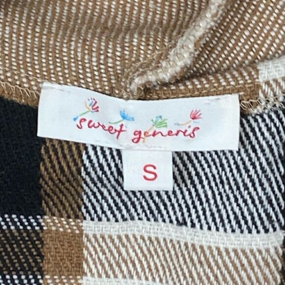 Sweet Generis Wm’s Sz Sm Brown Tan Peyton Plaid Sleeveless Hooded Poncho Sweater - Picture 3 of 3